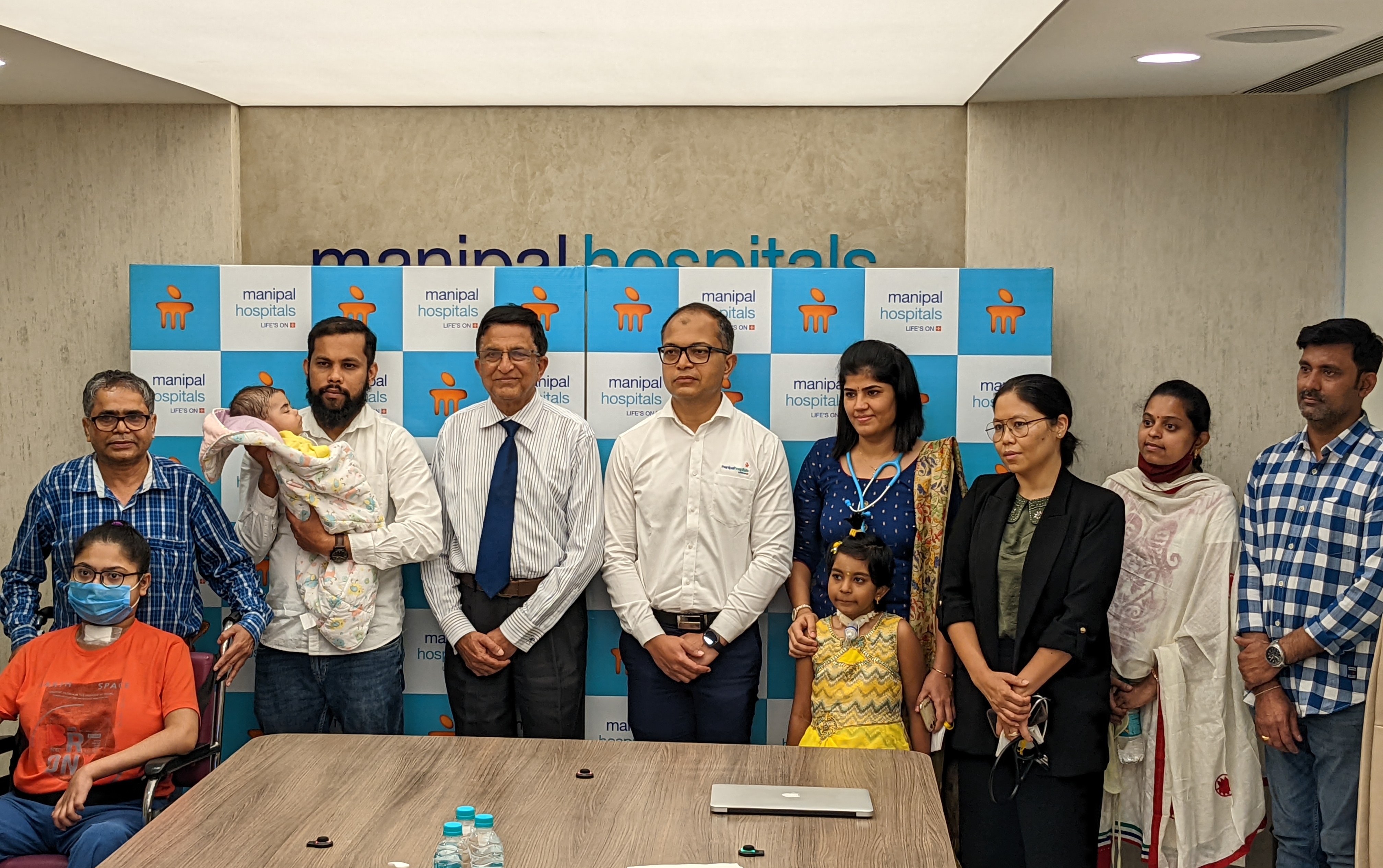 Manipal Hospitals Launches Paediatric Airway Tracheostomy Safety Module with Ms Adrika with her father Ms Ishal Mairam with her father Dr E V Raman Di