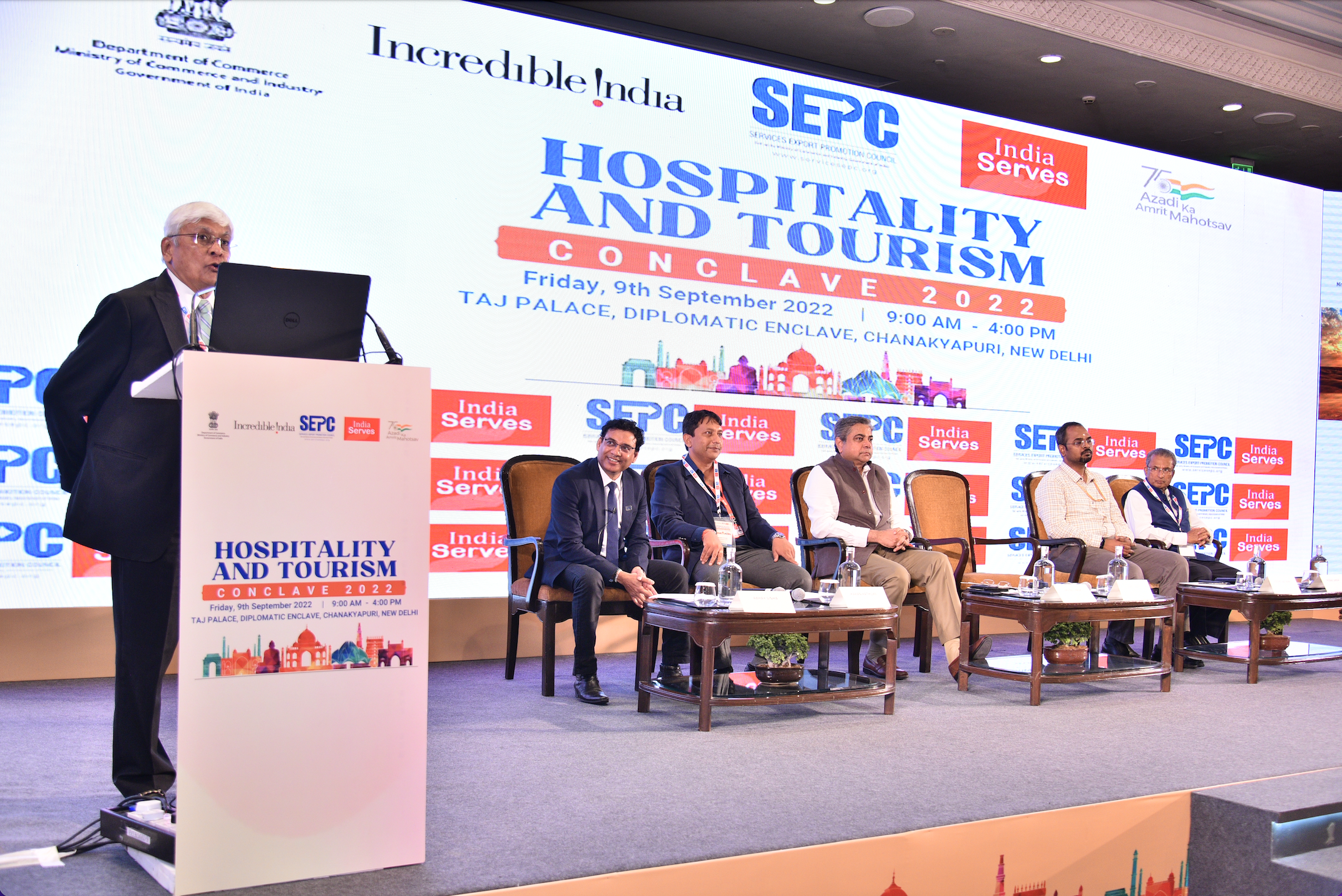 Mr Sunil H Talati Chairman SEPC Dr Abhay Sinha DG SEPC Karan Rathore VC SEPC with Shri Arvind Singh IAS Secretary Ministry of tourism.JPG..