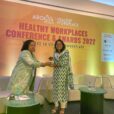 Dr. Nalini Saligram Founder CEO Arogya World and Sunita Rebecca Cherian Chief Culture Office Senior Vice President Human Resources Wipro at the HWP Conference 2022