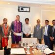 Mani Prakash VP Entreprise RD Medtronic Divya Prakash Joshi Site Leader MEIC at medtronic Mike Marinaro Global Head Surgical Robotic Technology Medtronic Minister KTR Rama Rao Govt. of Telangana