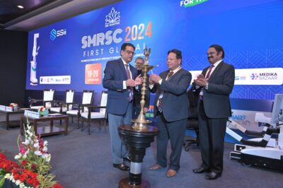 L R Dr. Sudhir K Rawal Dr. Naresh Trehan Dr. Sudhir Srivastava Dr. Mylswamy Annadurai lighting the ceremonial lamp e1705739830783