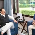 Arunachal Pradesh Health Minister Biyuram Wahge with Union Health Minister J P Nadda discussing Super Speciality Hospital in Itanagar